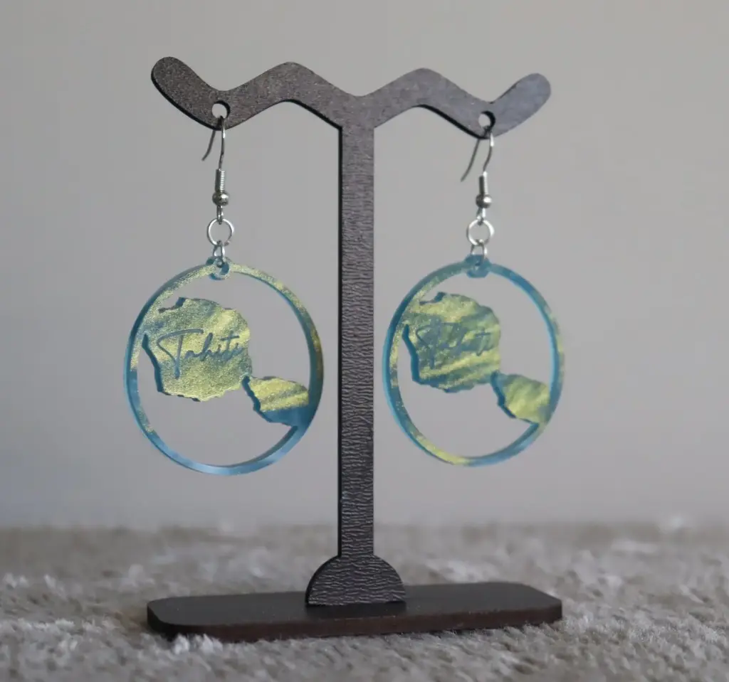 [BOBNTR001] Boucles d'oreilles Tahiti rondes acrylique bleu Navy