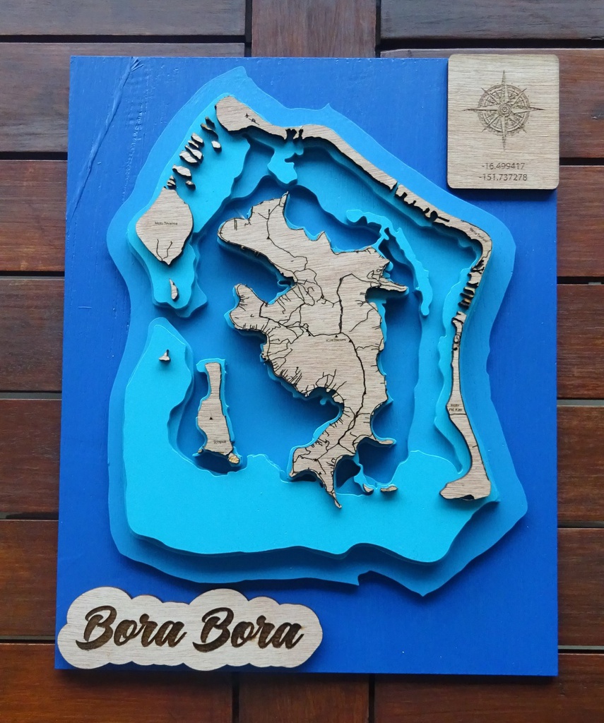 [CTBOBB001] Carte marine Bora Bora en bois