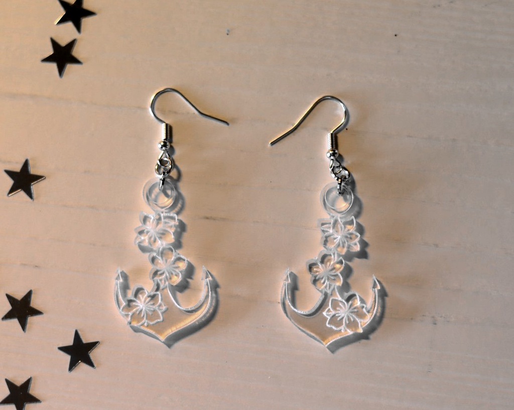Boucles d'oreilles ancre et fleurs plexi