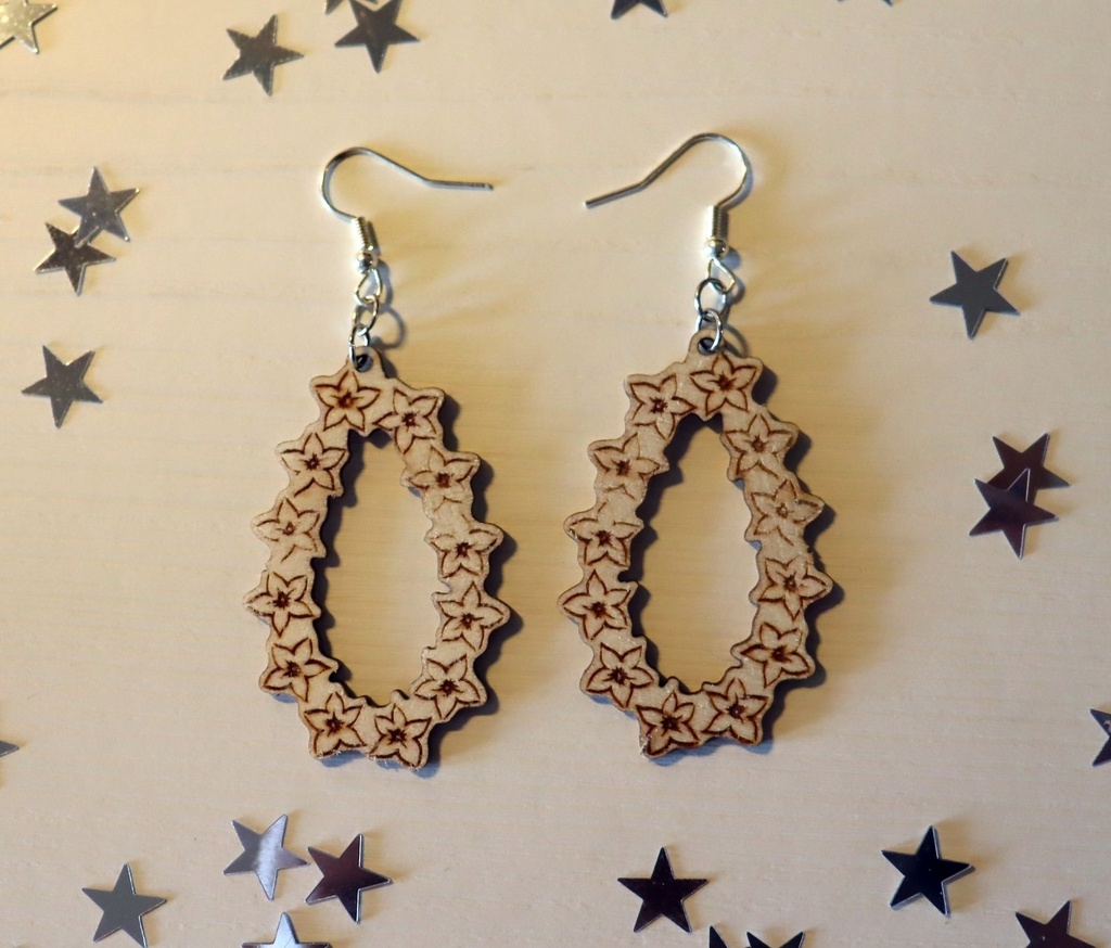 Boucles d'oreilles florales couronne bois