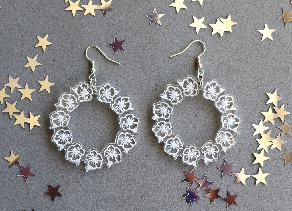 Boucles d'oreilles couronne hibiscus acrylique