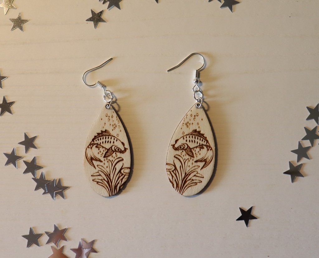Boucles d'oreilles poisson rouge bois