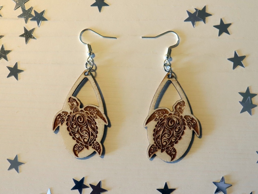 Boucles d'oreilles tortue en bois