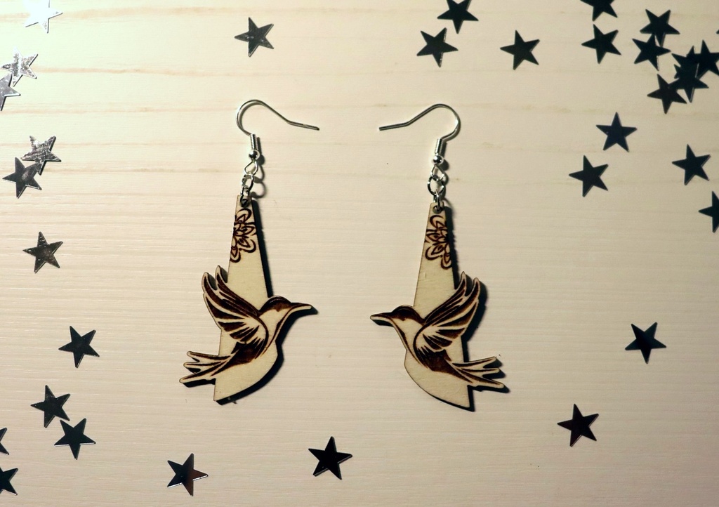 Boucles d'oreilles oiseau bois