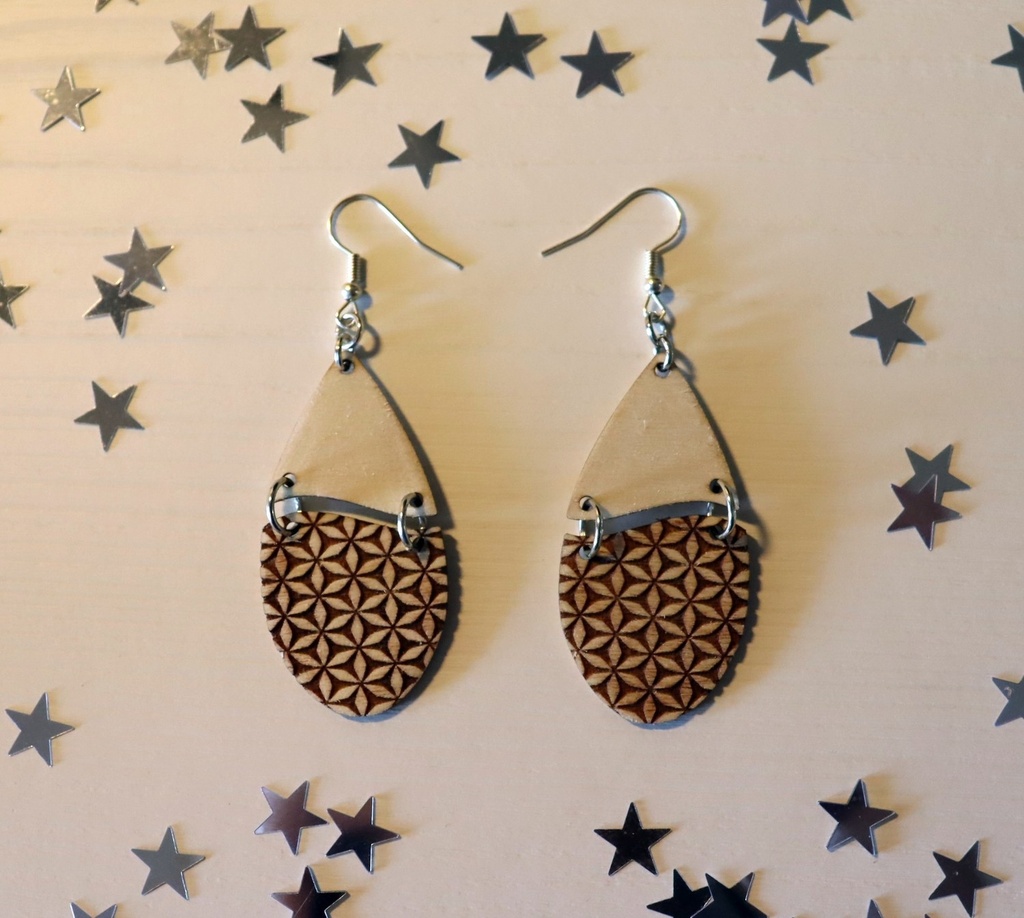 Boucles d'oreilles motifs floraux bois