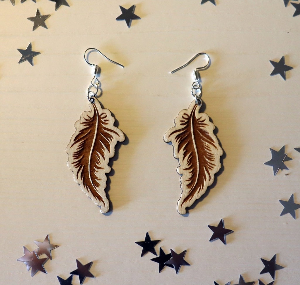 Boucles d'oreilles plume bois