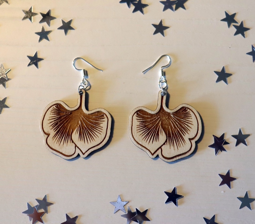 Boucles d'oreilles ginkgo biloba bois