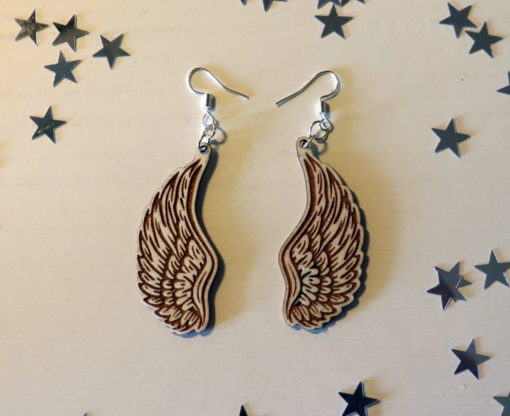 Boucles d'oreilles ailes d'ange bois