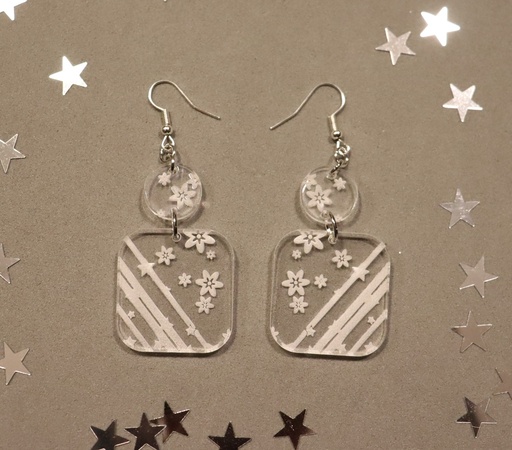 Boucles d'oreilles fleurs et lignes plexi