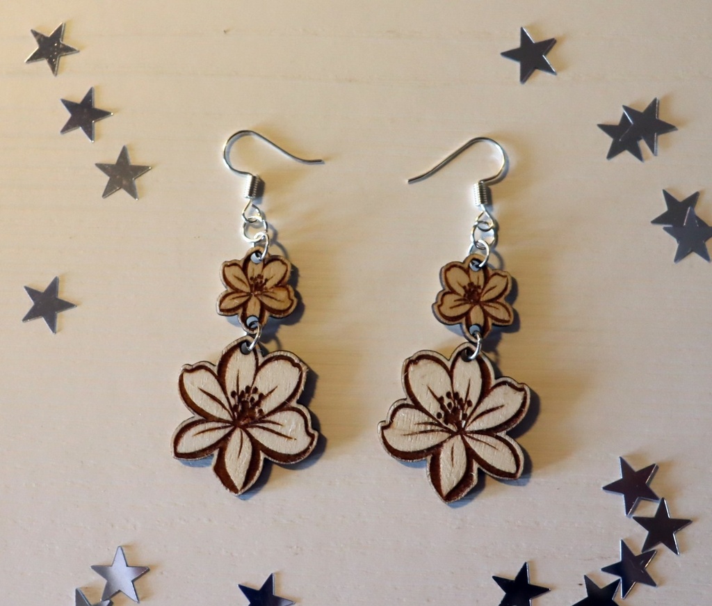 Boucles d'oreilles hibiscus 2 parties bois
