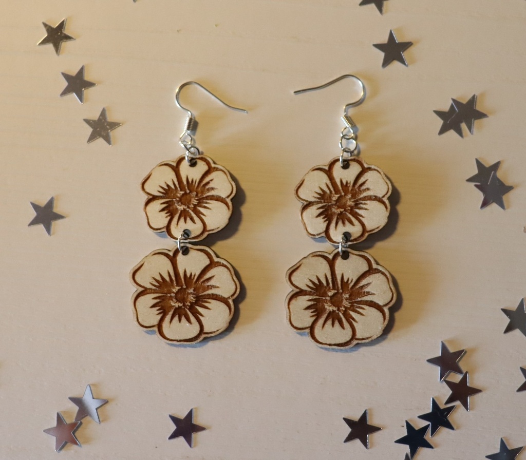 Boucles d'oreilles fleurs rondes 2 parties bois