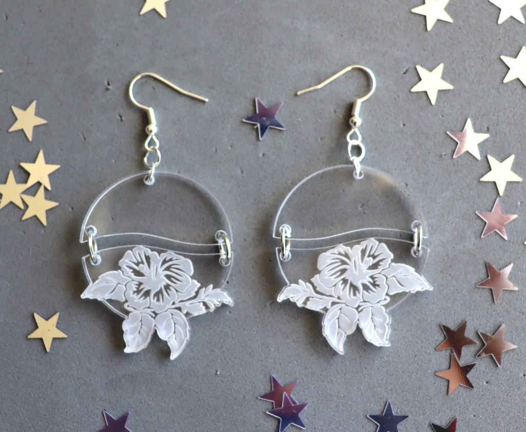 Boucles d'oreilles hibiscus 2 parties acrylique