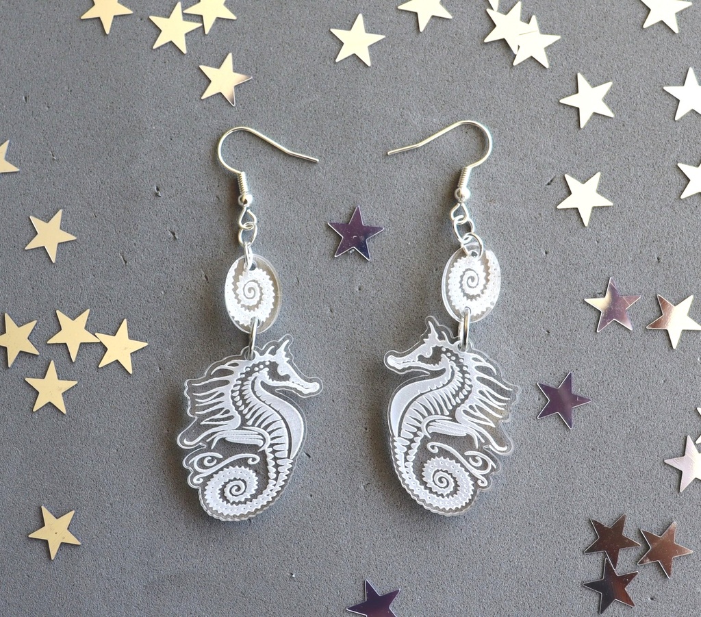 Boucles d'oreilles hippocampe acrylique