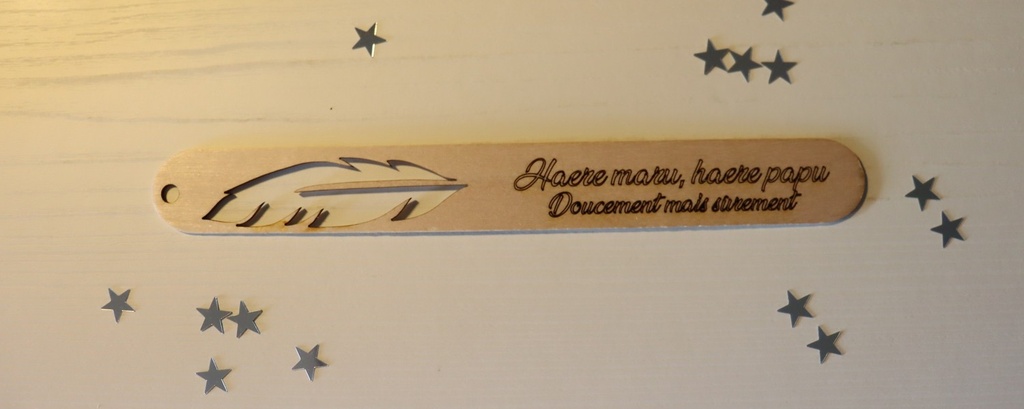 Marque-page plume & expression en bois