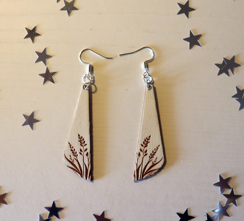 Boucles d'oreilles roseaux bois