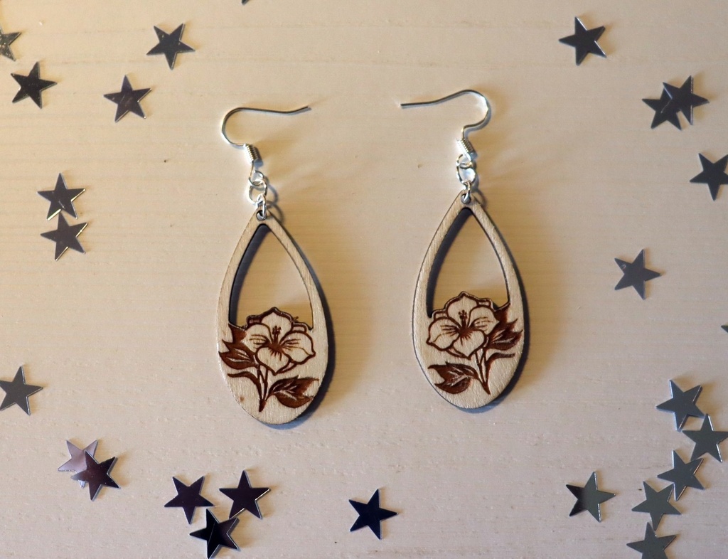 Boucles d'oreilles fleurs bois
