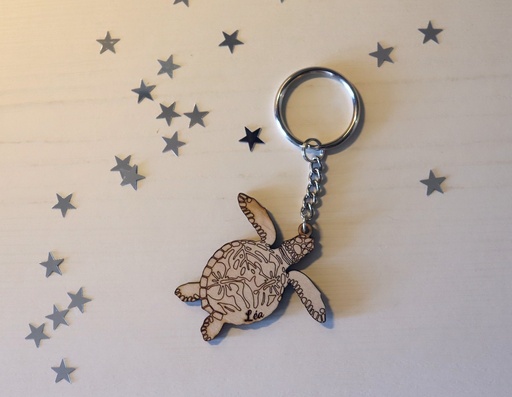 Porte-clé tortue + prénom en bois