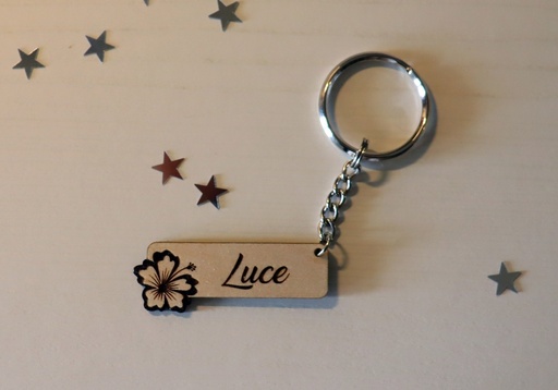 Porte-clé prénom + fleur en bois