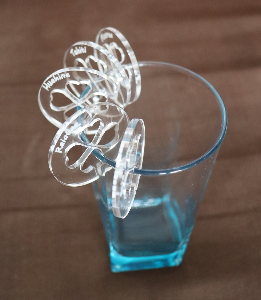 Set de 5 marque-verre acrylique avec noms des îles