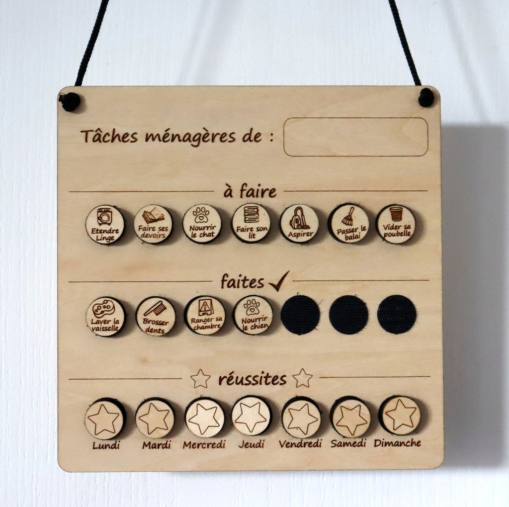 Tableau des tâches ménagères pour enfant