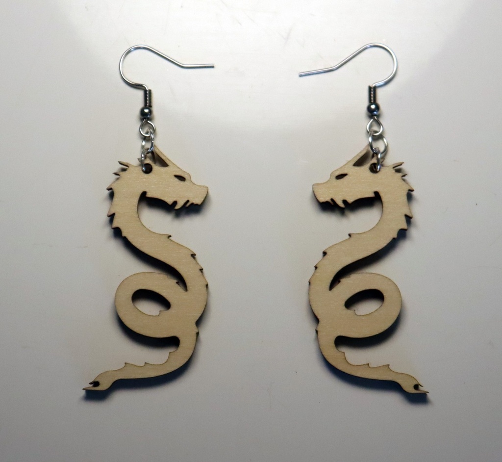 Boucles d'oreilles chinoises Dragon bois