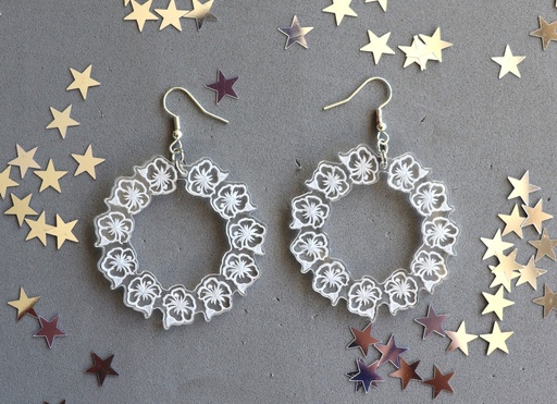 [BOPLFL005] Boucles d'oreilles couronne hibiscus acrylique