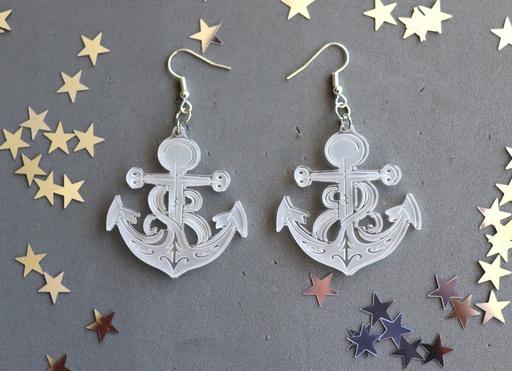 [BOPLAN001] Boucles d'oreilles ancre bateau acrylique