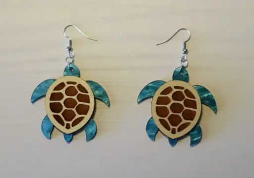 [BOPLBTB001] Boucles d'oreilles tortue bleue bois & acrylique
