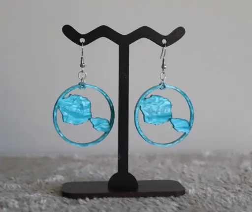 [BOBLTR001] Boucles d'oreilles Tahiti rondes acrylique bleu